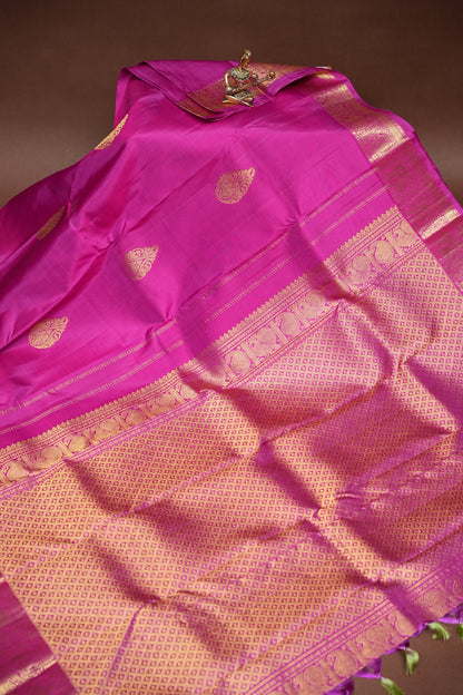 Pink & Gold Zari Pure Kanchipuram Silk Saree|Silk Mark Certified