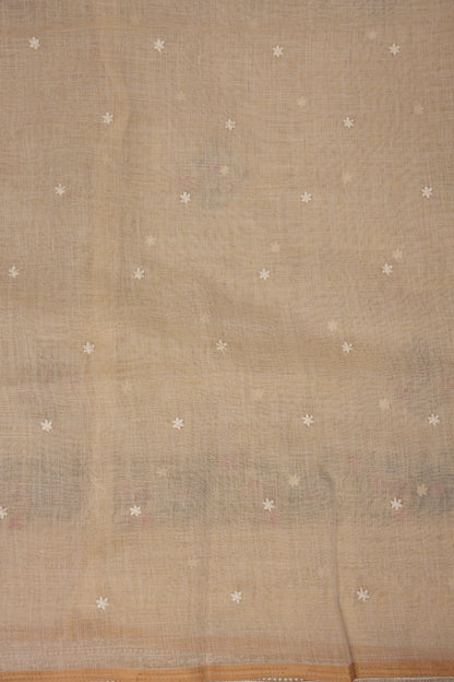 Embroidered Jute Linen Saree - Half White