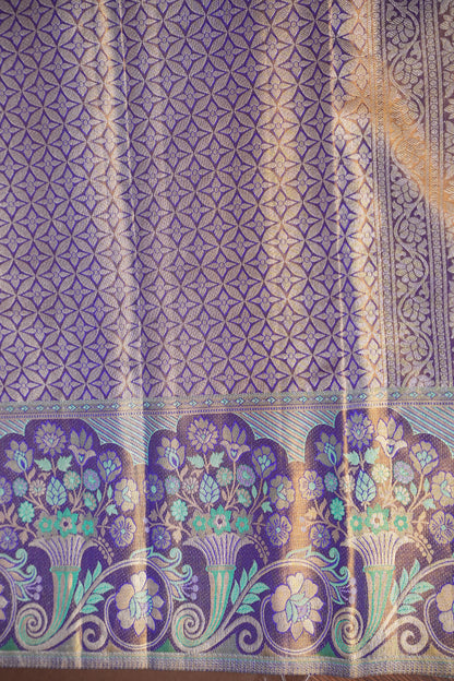 Olive Green & Royal Violet Pure Tissue Kanchipuram Silk Saree|Silk Mark Certified