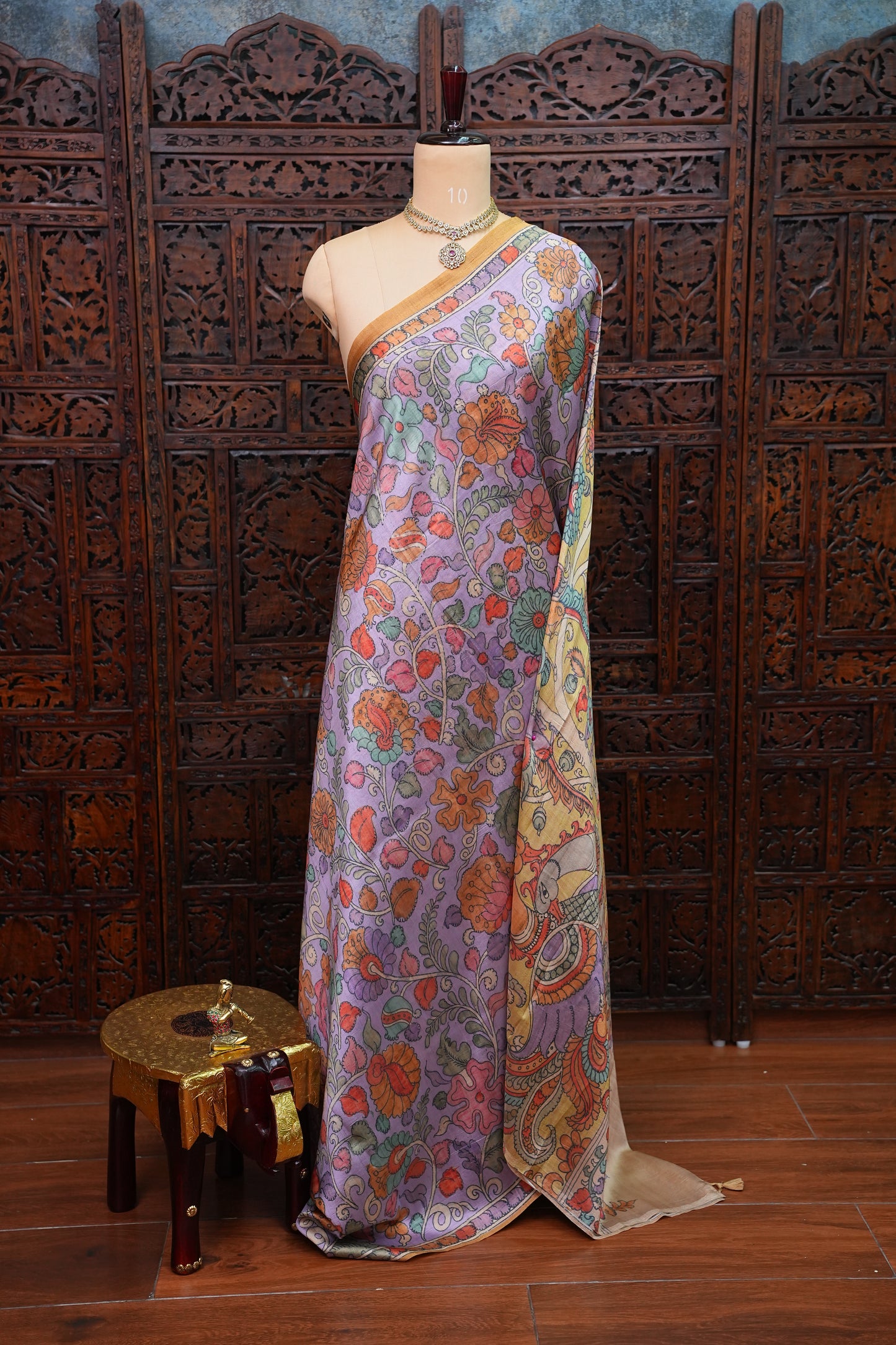 Tussar Silk Saree with Floral Kalamkari Digital Print – Lavender