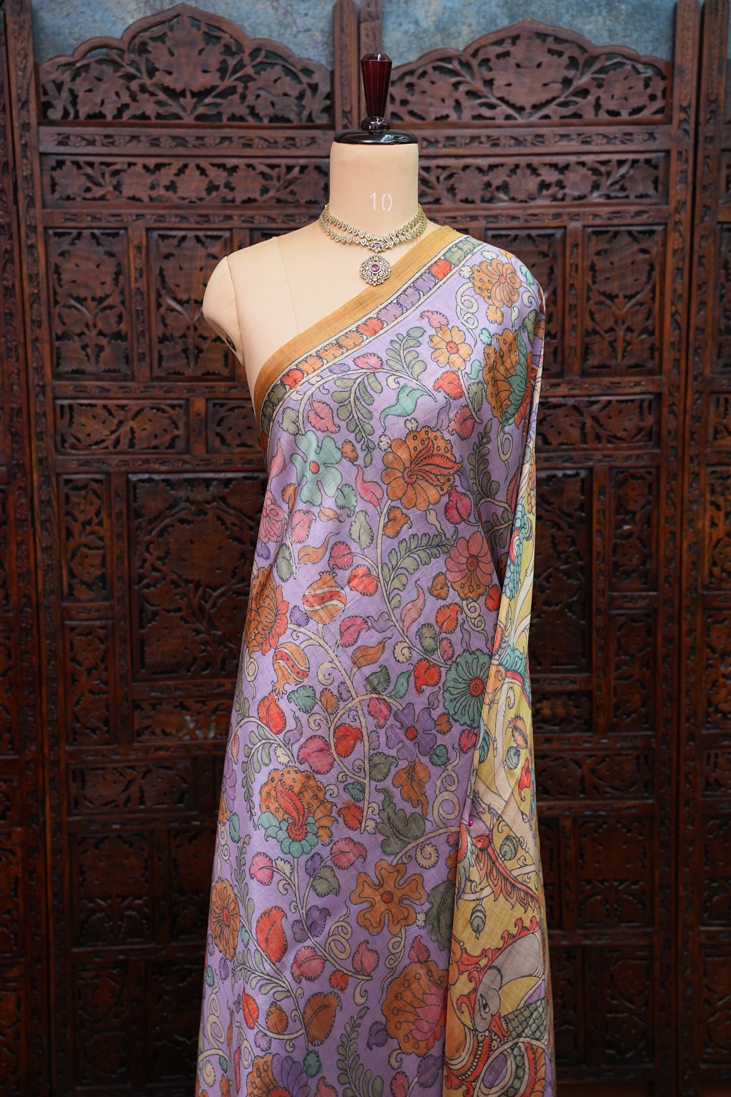 Tussar Silk Saree with Floral Kalamkari Digital Print – Lavender