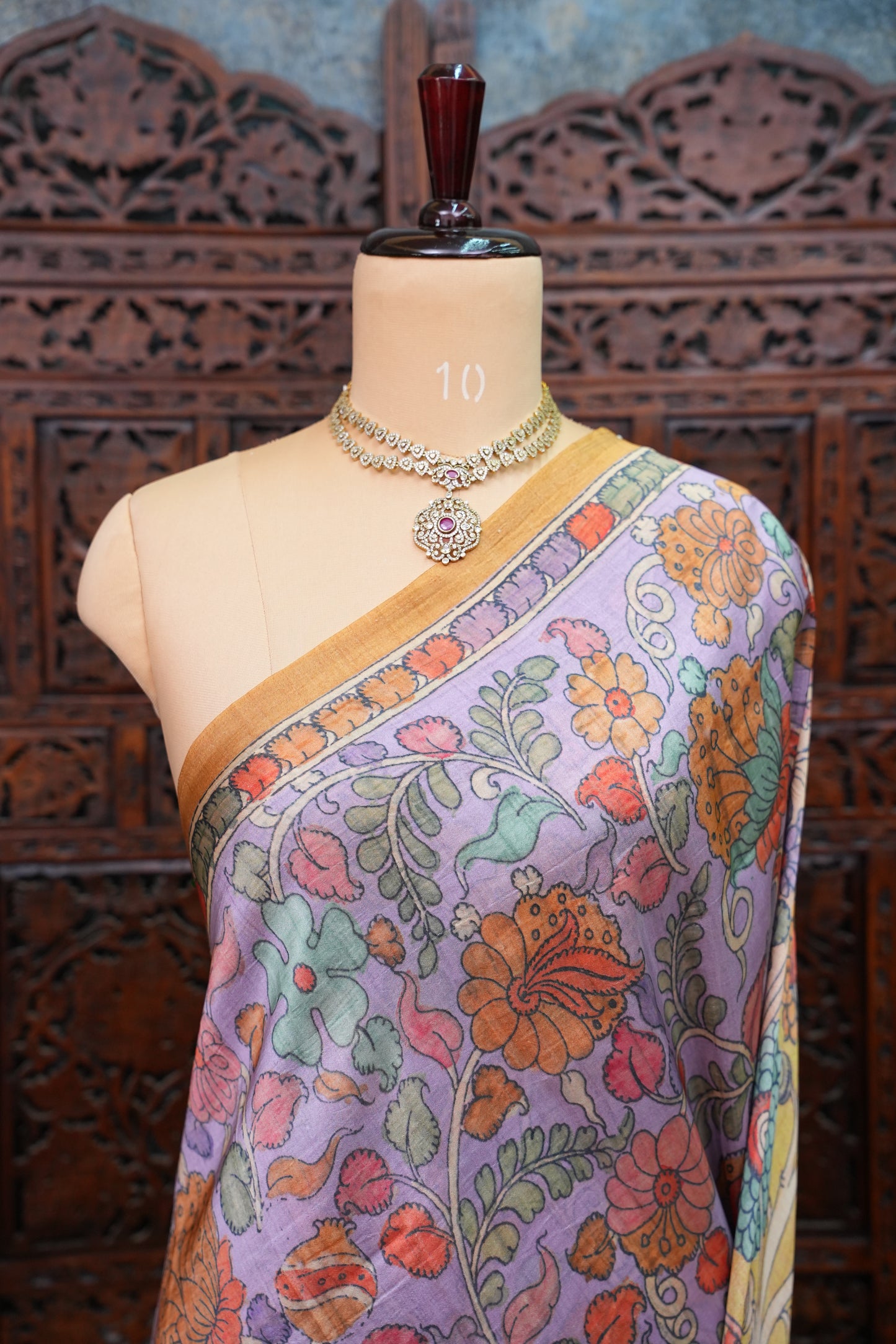 Tussar Silk Saree with Floral Kalamkari Digital Print – Lavender