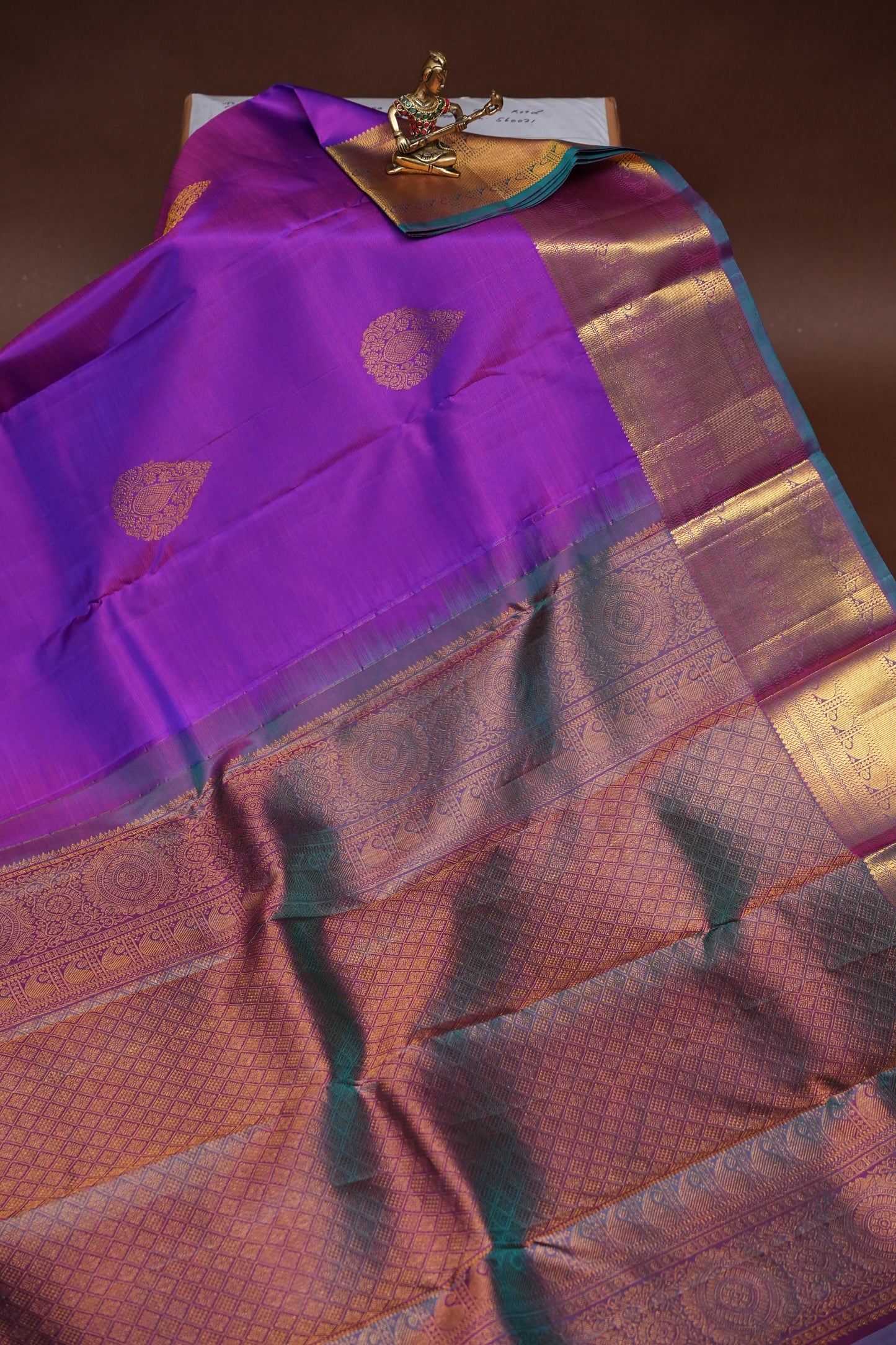 Purple and Teal Pure Kanchipuram Silk Saree|Silk Mark Certified