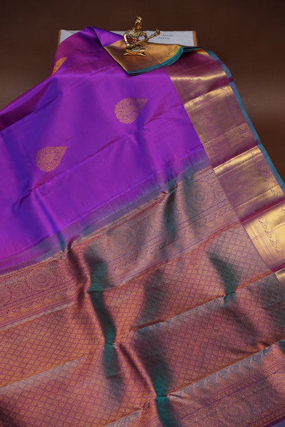 Purple and Teal Pure Kanchipuram Silk Saree|Silk Mark Certified