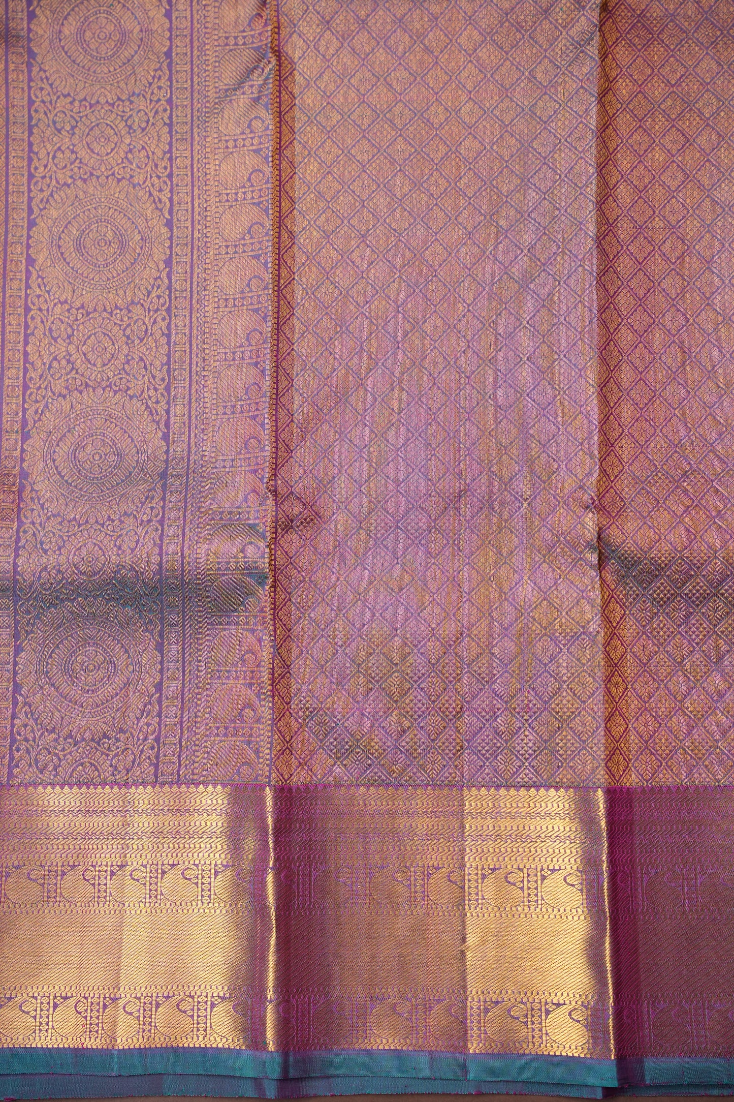Purple and Teal Pure Kanchipuram Silk Saree|Silk Mark Certified