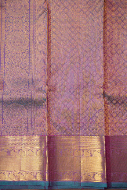 Purple and Teal Pure Kanchipuram Silk Saree|Silk Mark Certified