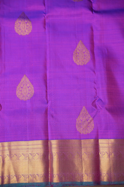 Purple and Teal Pure Kanchipuram Silk Saree|Silk Mark Certified