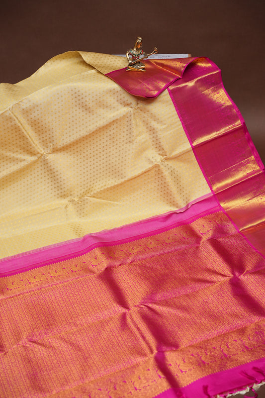 Warm Beige & Pink Pure Kanchipuram Silk Saree|Silk Mark Certified