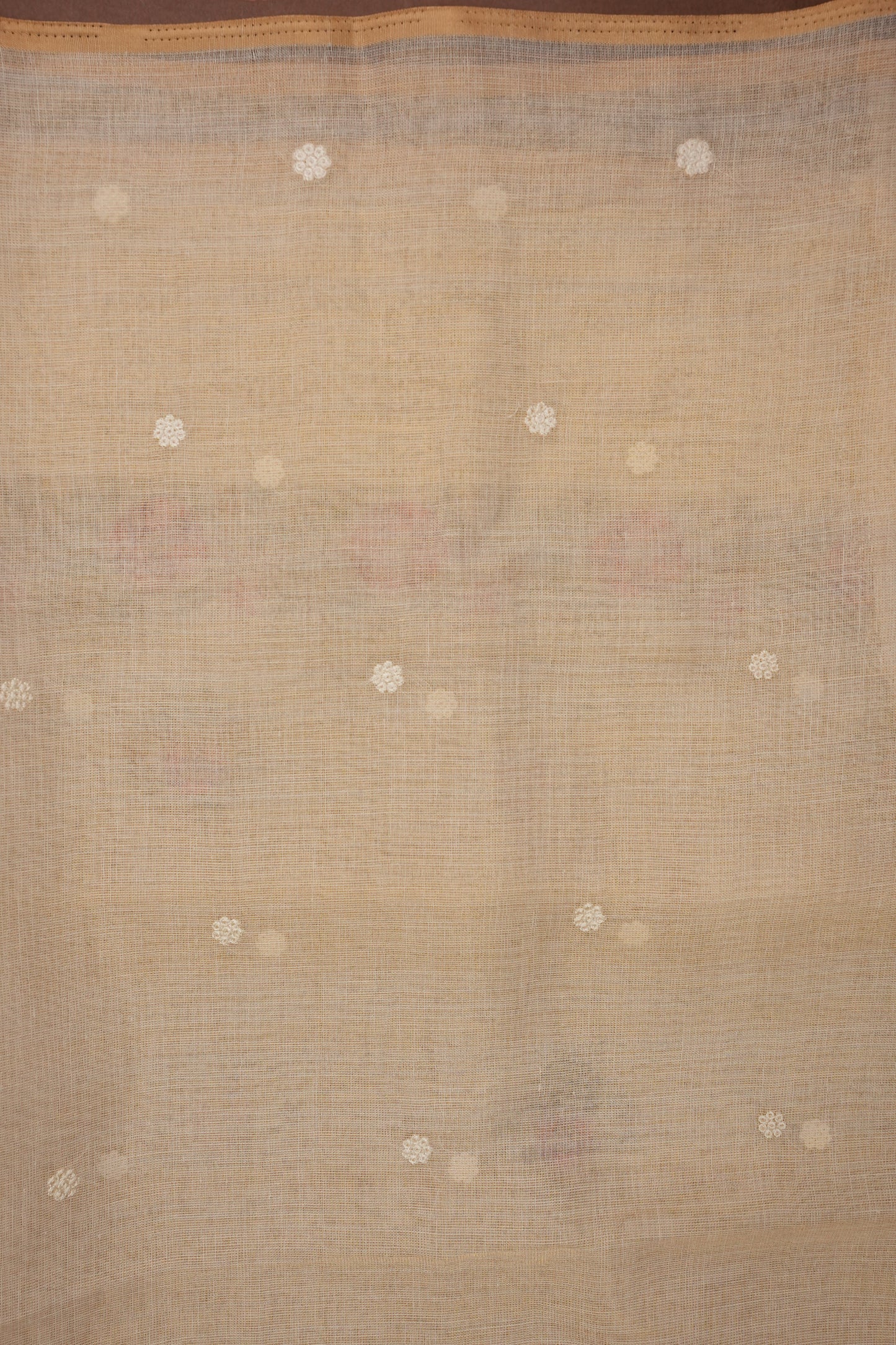Embroidered Jute Linen Saree - Half White with Peach Undertone