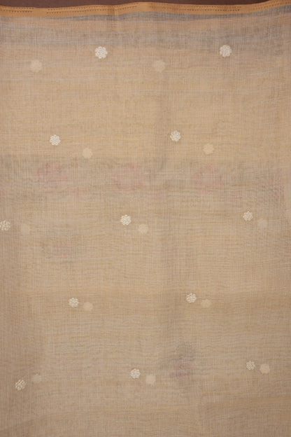 Embroidered Jute Linen Saree - Half White with Peach Undertone