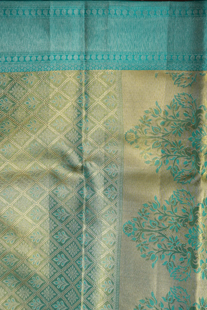 Purplish Gold & Peacock Teal Pure Tissue Kanchipuram Silk Saree |Silk Mark Certified