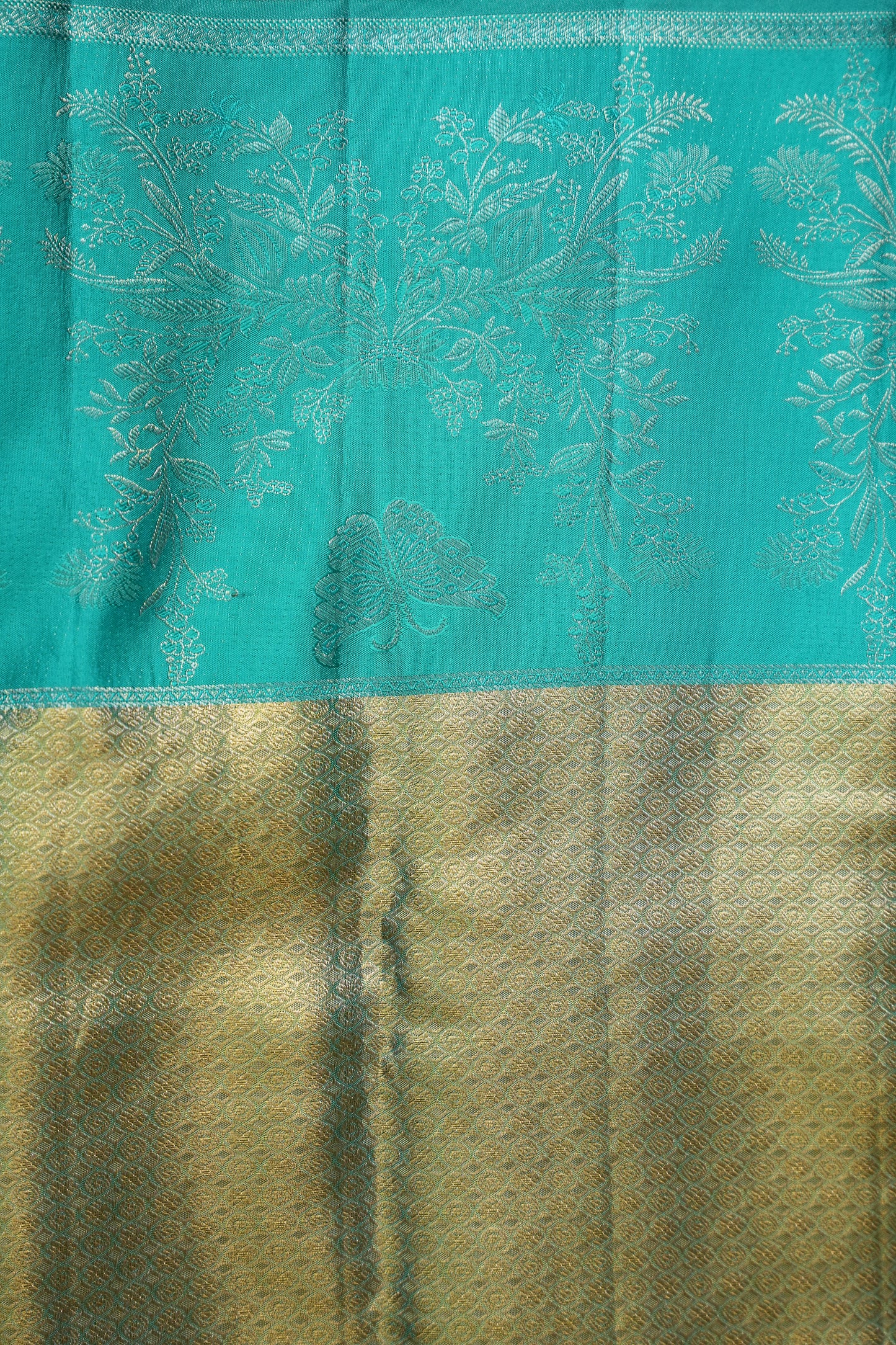 Purplish Gold & Peacock Teal Pure Tissue Kanchipuram Silk Saree |Silk Mark Certified