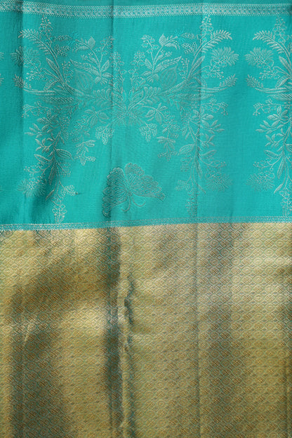 Purplish Gold & Peacock Teal Pure Tissue Kanchipuram Silk Saree |Silk Mark Certified