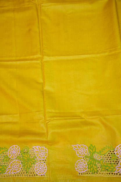 Pure Tussar Silk Saree with Cutwork Borders & Pallu – Yellow