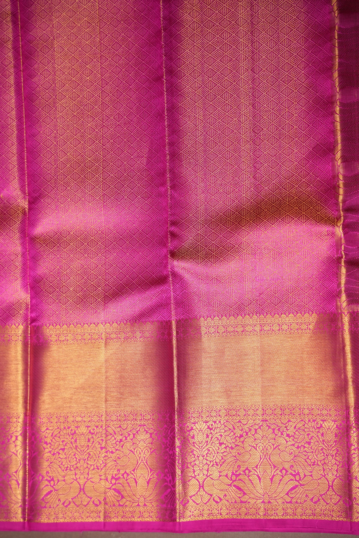 Pastel Mint Green & Hot Pink Pure Tissue Kanchipuram Silk Saree|Silk Mark Certified