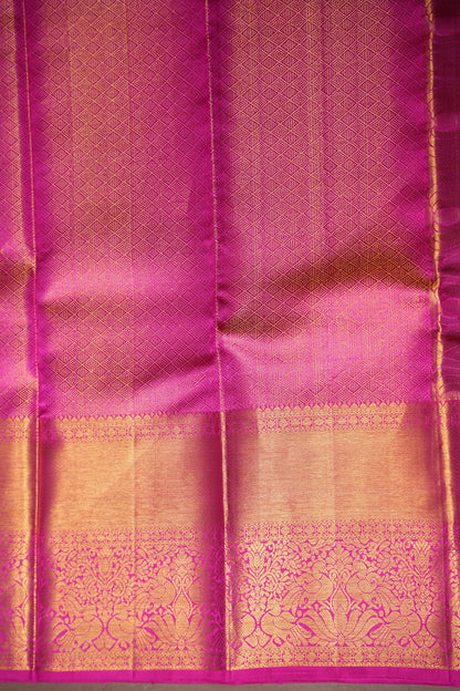 Pastel Mint Green & Hot Pink Pure Tissue Kanchipuram Silk Saree|Silk Mark Certified