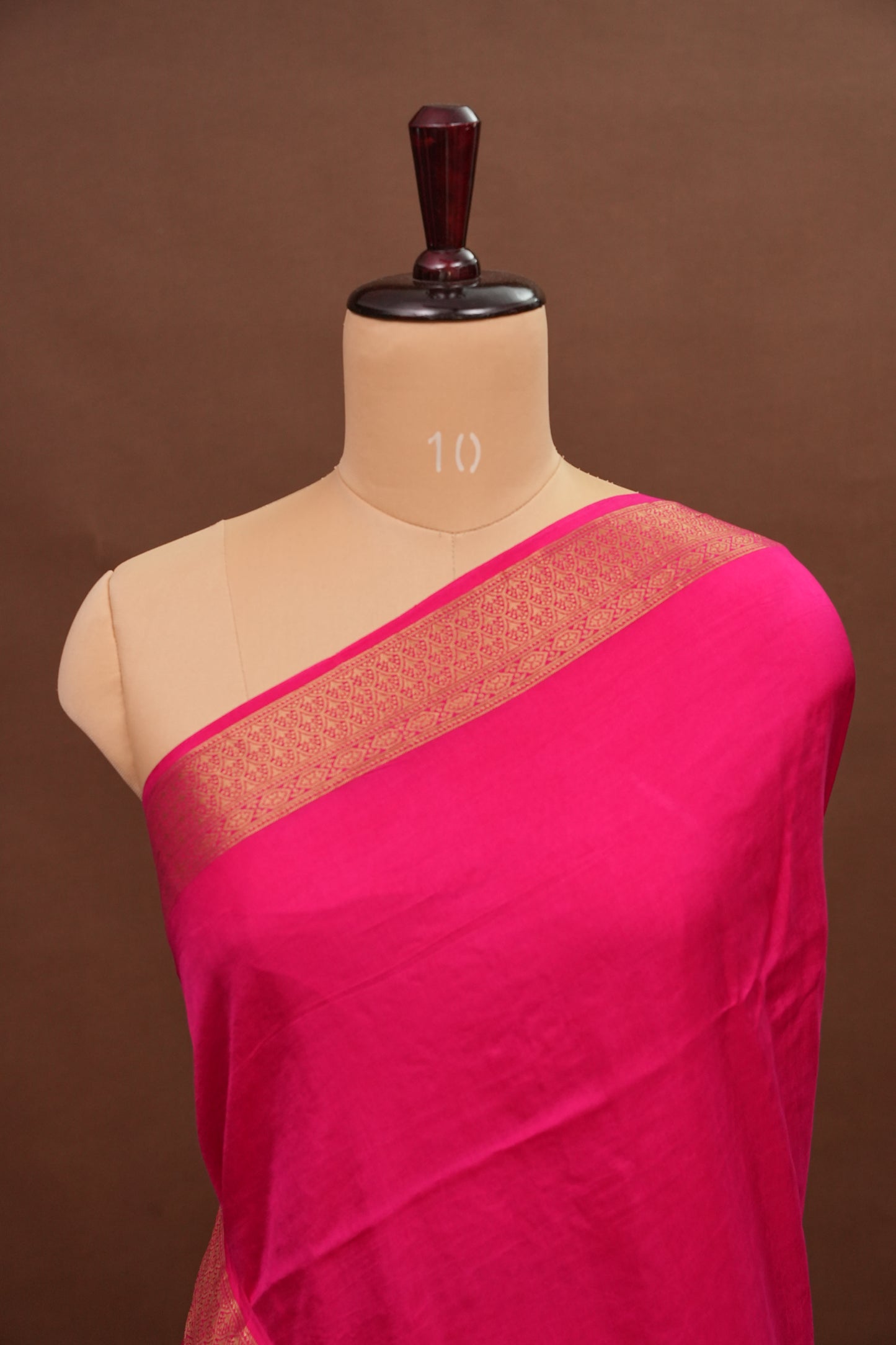 Rani Pink Crepe silk saree with French knot work