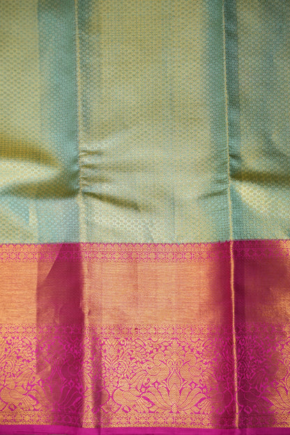 Pastel Mint Green & Hot Pink Pure Tissue Kanchipuram Silk Saree|Silk Mark Certified