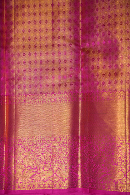 Pastel Mint Green & Hot Pink Pure Tissue Kanchipuram Silk Saree|Silk Mark Certified