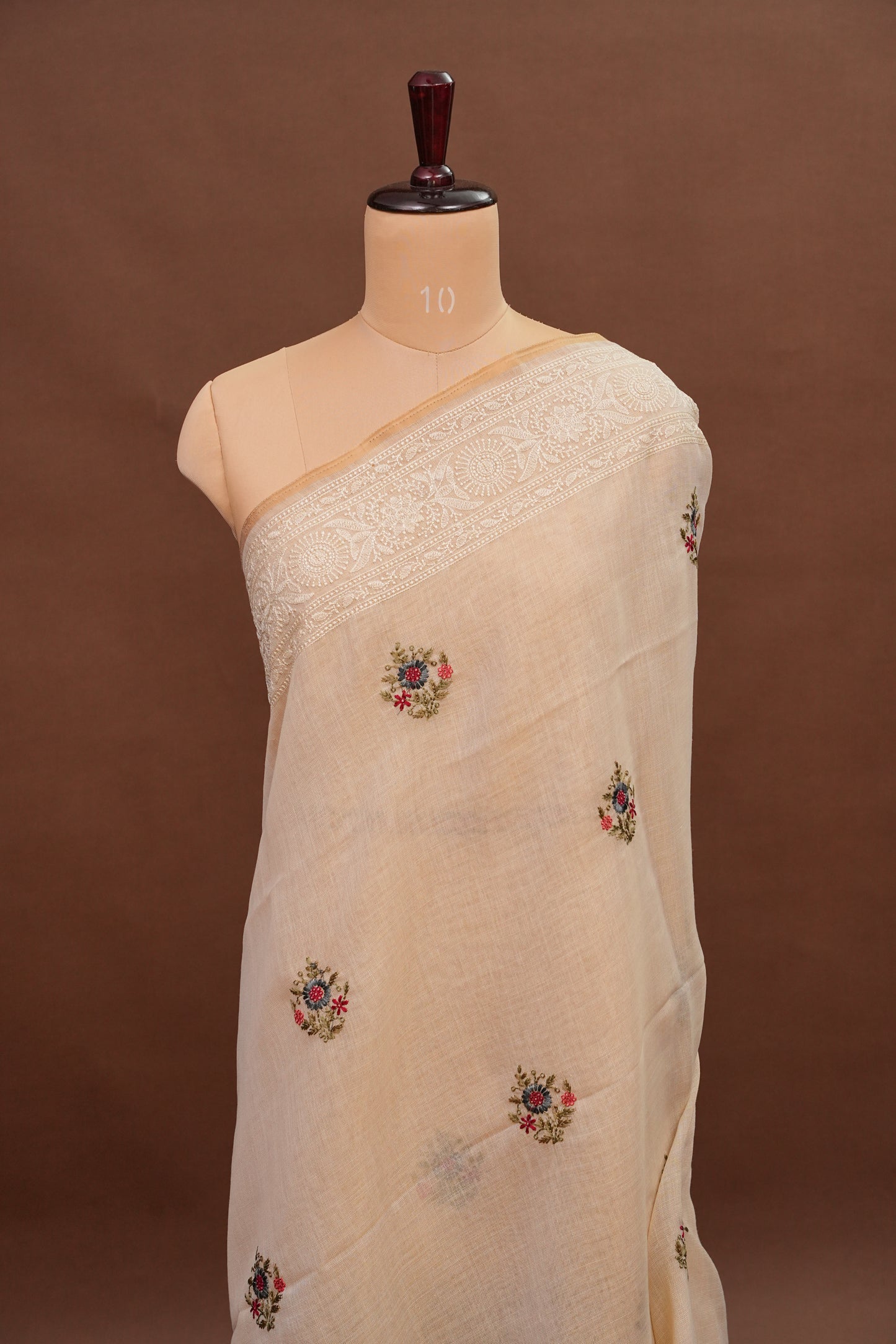 Embroidered Jute Linen Saree - Half White