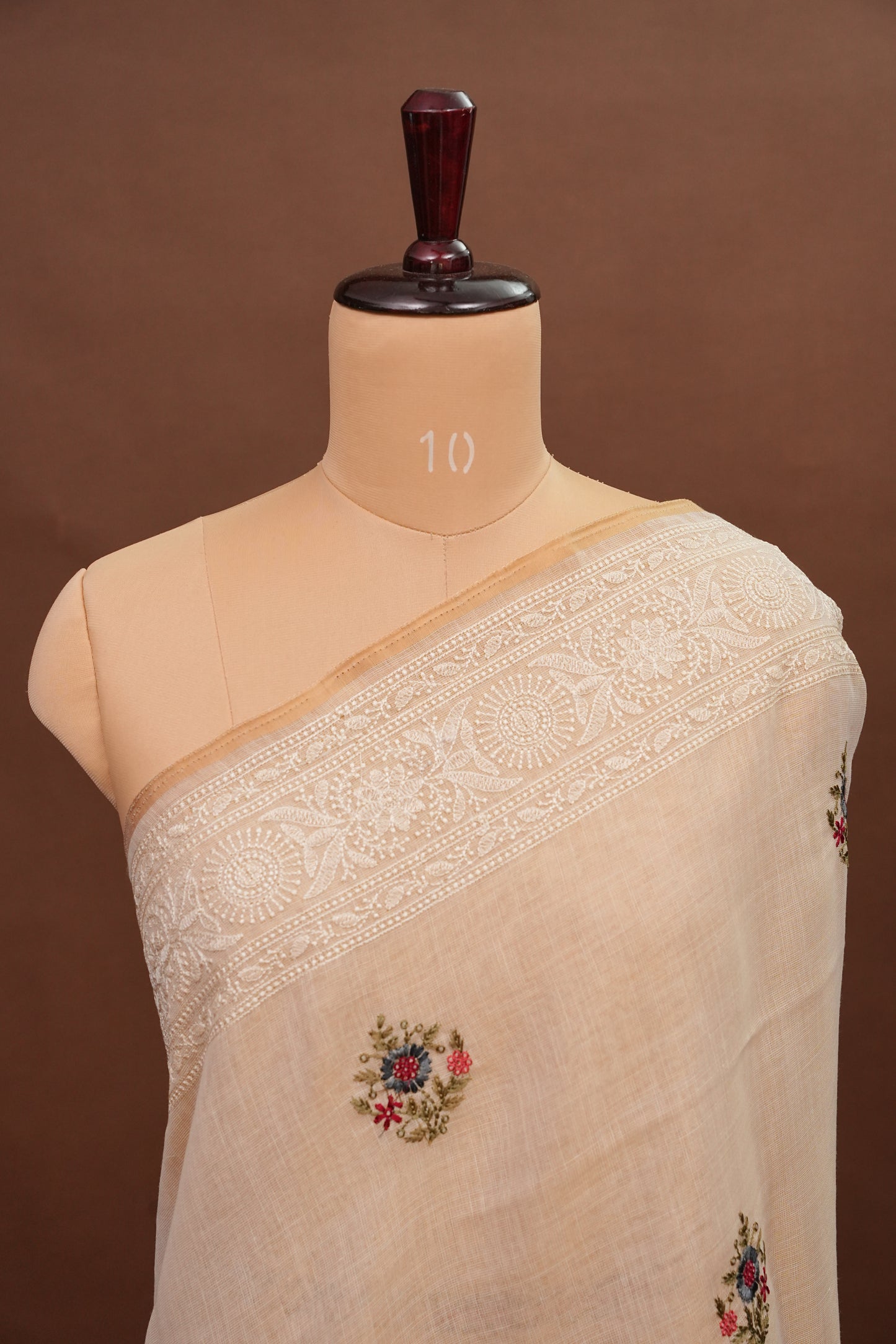 Embroidered Jute Linen Saree - Half White