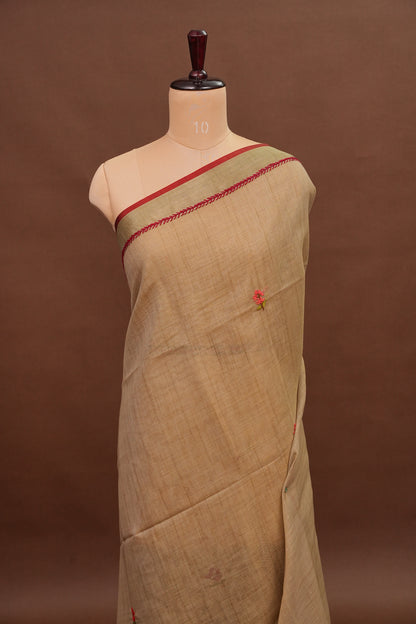 Embroidered Jute Linen Saree - Gold Beige