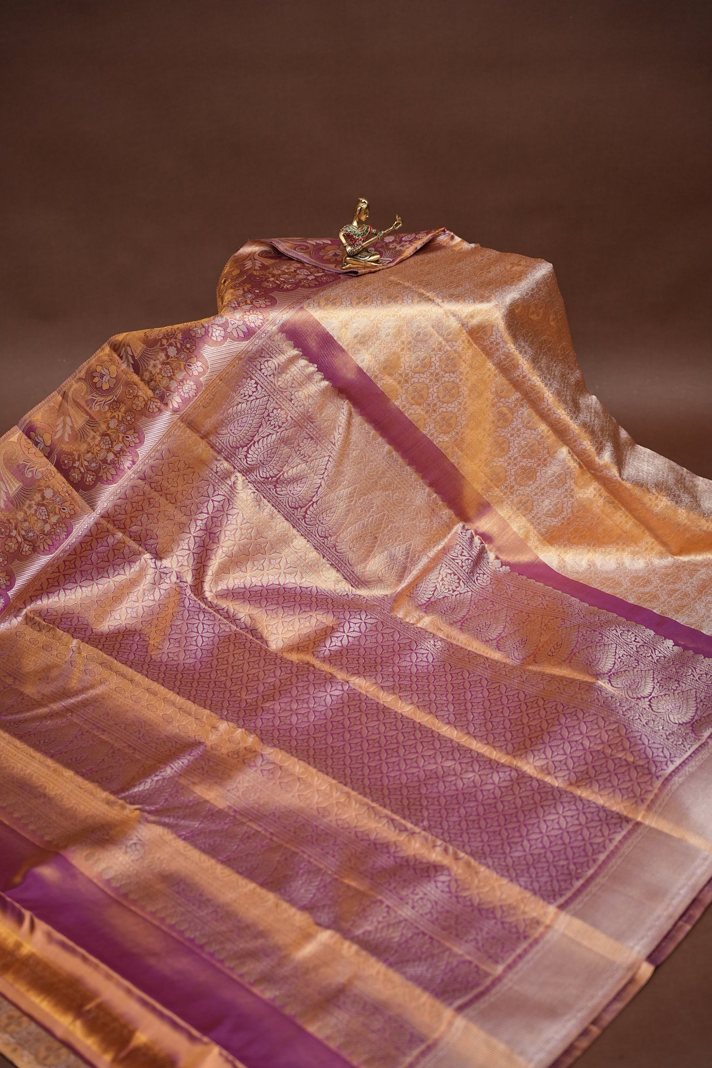 Honey Gold with Mauve Pink Pure Tissue Kanchipuram Silk Saree|Silk Mark Certified