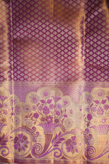 Honey Gold with Mauve Pink Pure Tissue Kanchipuram Silk Saree|Silk Mark Certified