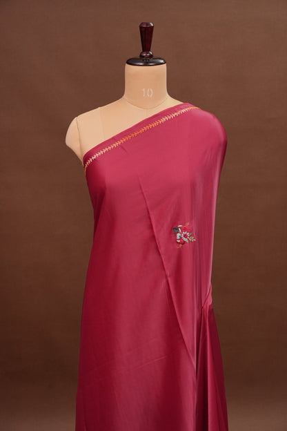 Rose Pink-Crepe silk saree with French knot work
