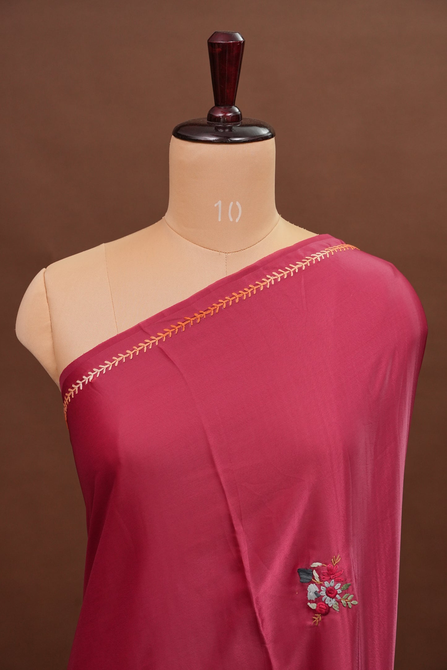 Rose Pink-Crepe silk saree with French knot work