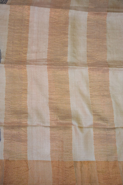 Pure Tussar Silk Saree with Traditional Block Prints – Natural Beige | Silk Mark Certified