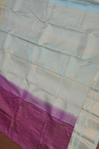 Kanchivaram Semi Silk Saree - Wine Floral with Aqua