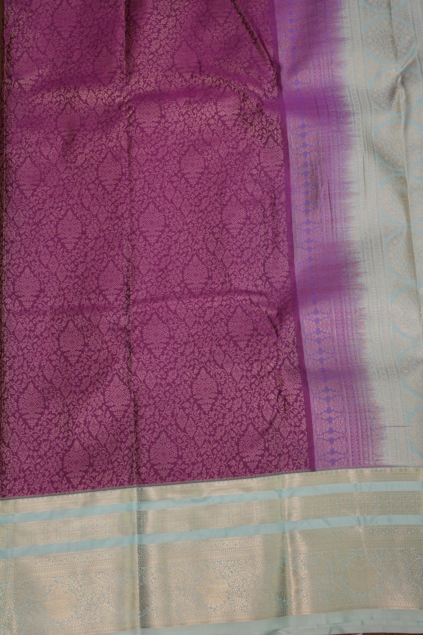 Kanchivaram Semi Silk Saree - Wine Floral with Aqua