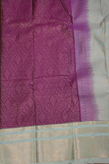 Kanchivaram Semi Silk Saree - Wine Floral with Aqua
