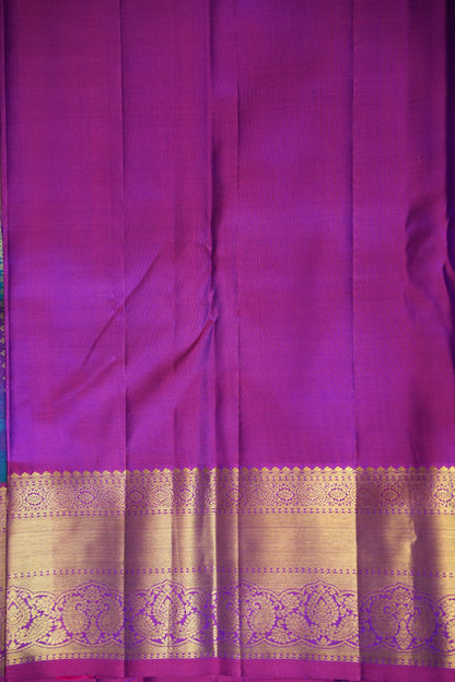 Peacock Blue & Purple Pure Kanchipuram Brocade Silk Saree|Silk Mark Certified