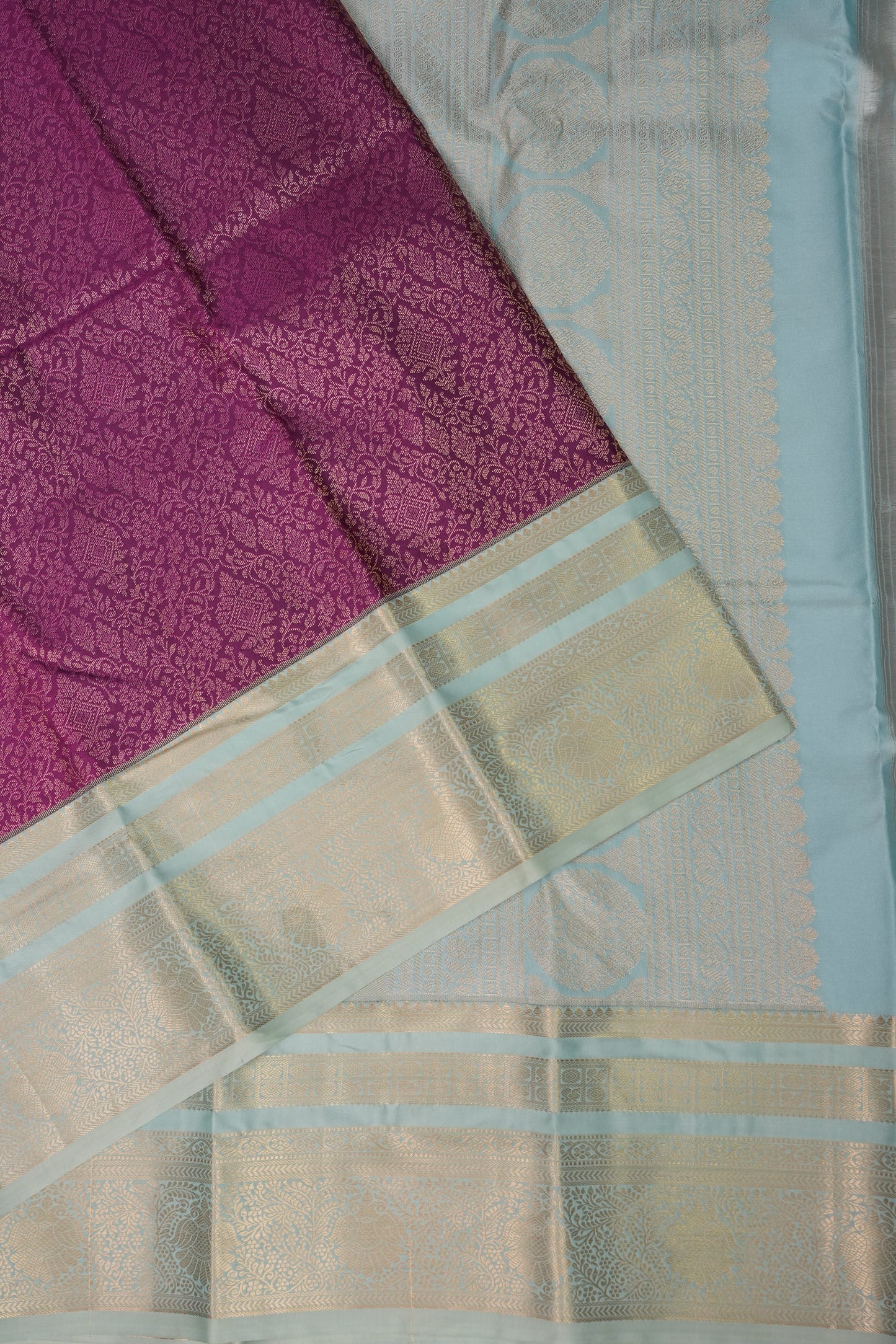 Kanchivaram Semi Silk Saree - Wine Floral with Aqua
