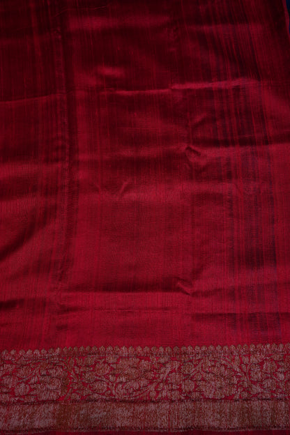 Blue Pure Tussar Banarasi Raw Silk Saree with Pink 3D Contrast Antique Zari Borders|Silk Mark Certified