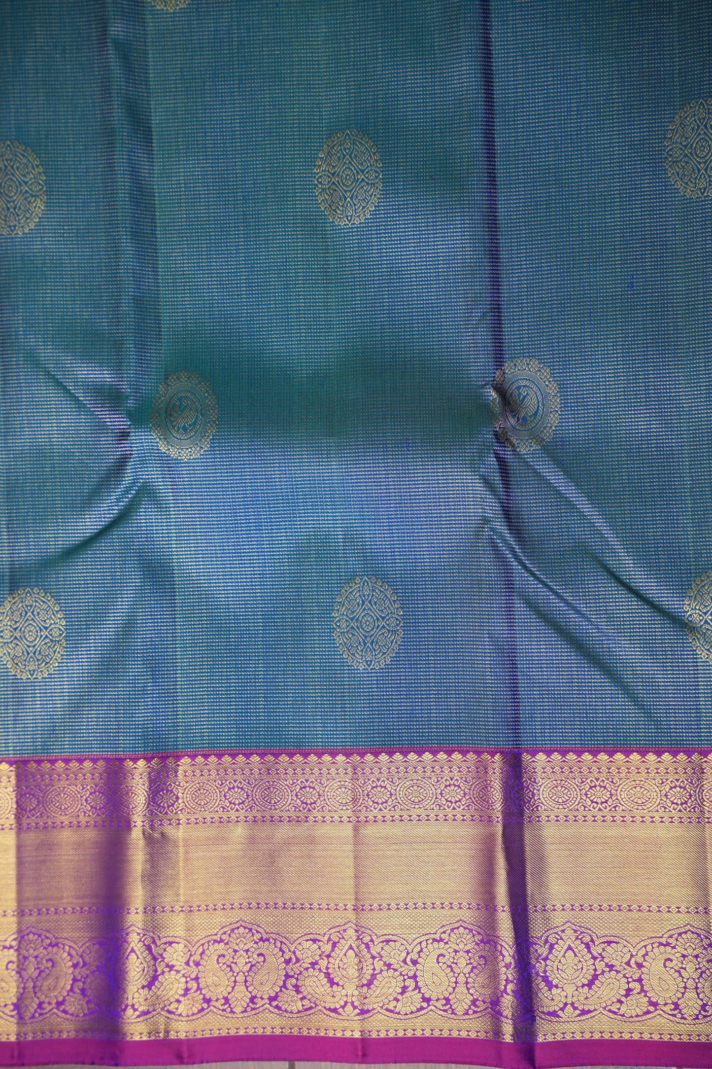 Peacock Blue & Purple Pure Kanchipuram Brocade Silk Saree|Silk Mark Certified
