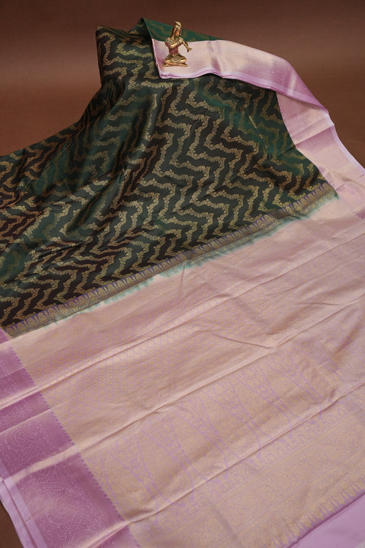 Kanchivaram Semi Silk Saree - Emerald Green with Baby Pink