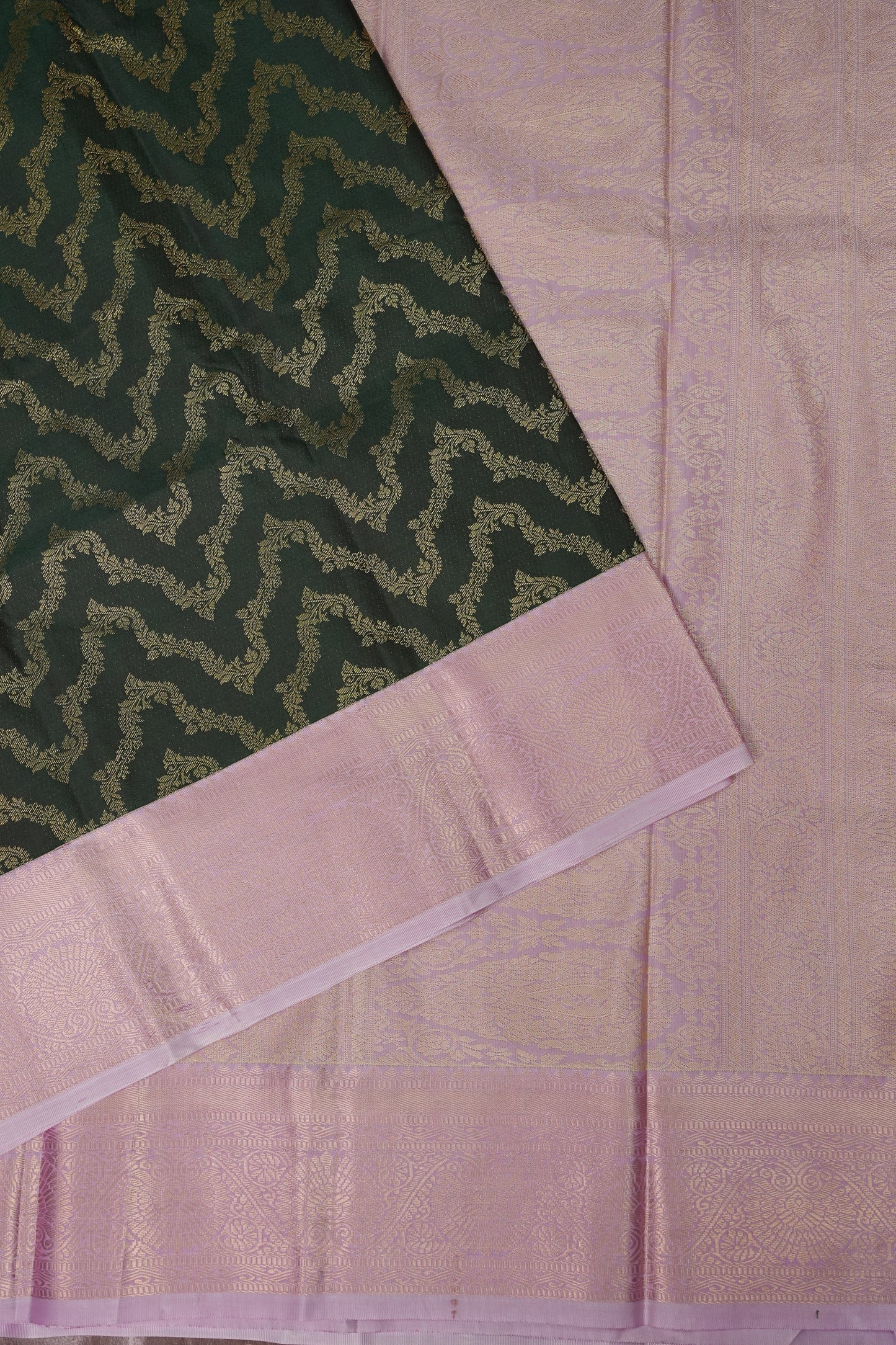 Kanchivaram Semi Silk Saree - Emerald Green with Baby Pink