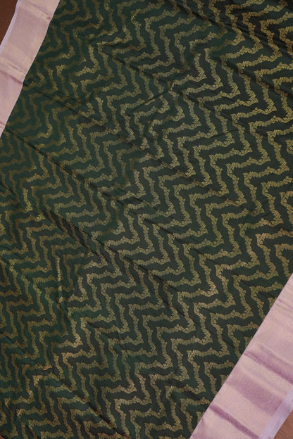Kanchivaram Semi Silk Saree - Emerald Green with Baby Pink
