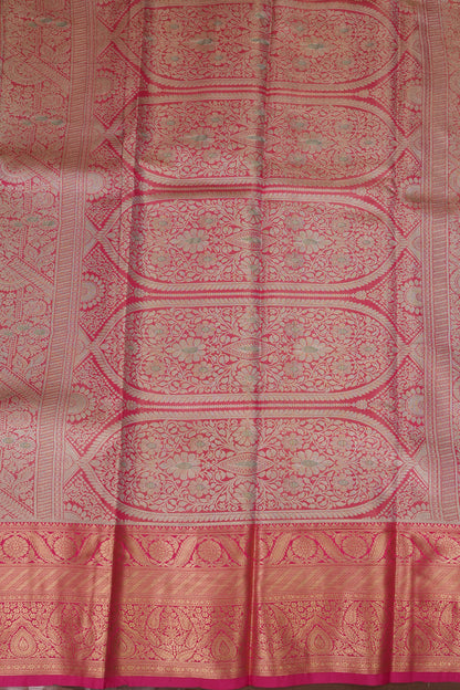 Mint Green Semi Silk Saree with Pink Zari Border