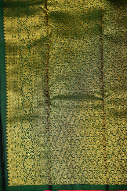 Borderless Bottle Green Pure Kanchipuram Silk Saree|Silk Mark Certified
