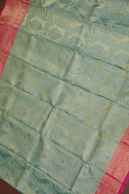 Mint Green Semi Silk Saree with Pink Zari Border