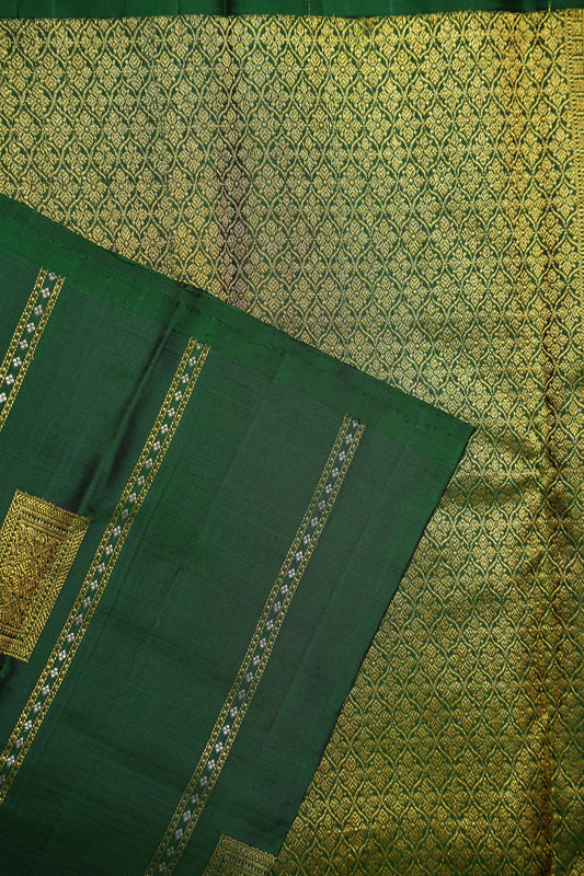 Borderless Bottle Green Pure Kanchipuram Silk Saree|Silk Mark Certified