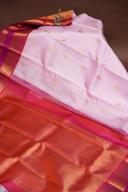 Baby Pink & Dark Pink Pure Kanchipuram Silk Saree|Silk Mark Certified