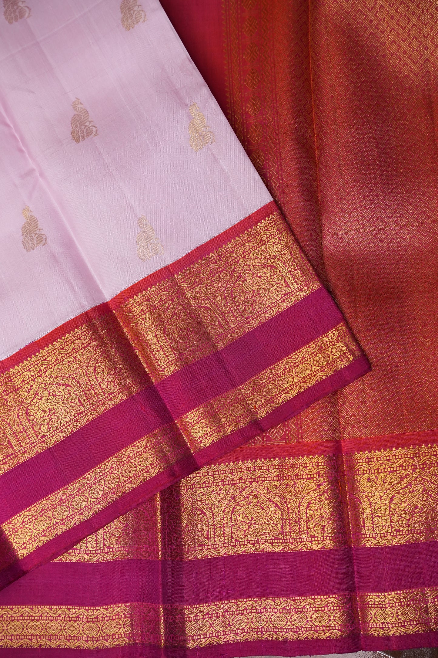 Baby Pink & Dark Pink Pure Kanchipuram Silk Saree|Silk Mark Certified