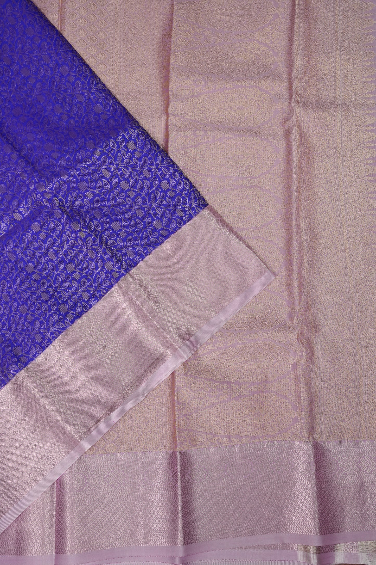 Kanchivaram Semi Silk Saree - Royal Blue with Baby Pink Border