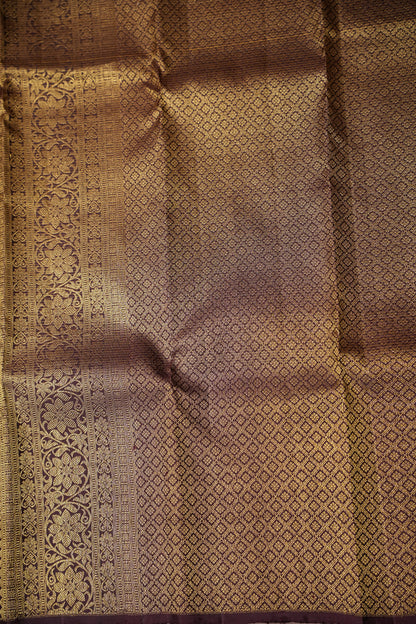 Olive Green & Coffee Pure Kanchipuram Silk Saree|Silk Mark Certified
