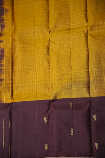 Olive Green & Coffee Pure Kanchipuram Silk Saree|Silk Mark Certified